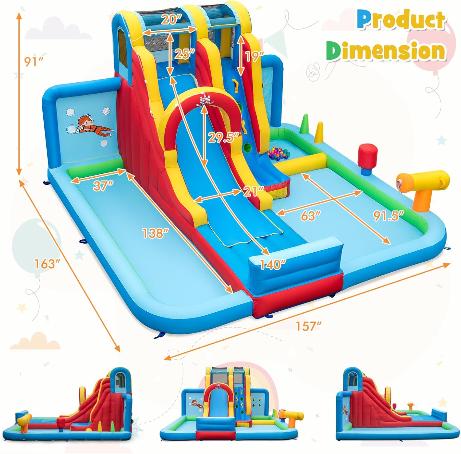 Inflatable Water Slide, 14 x13FT Kids Mega Waterslide Park w/Super Long Slide for Racing Fun, Ball Pit & Ring-toss