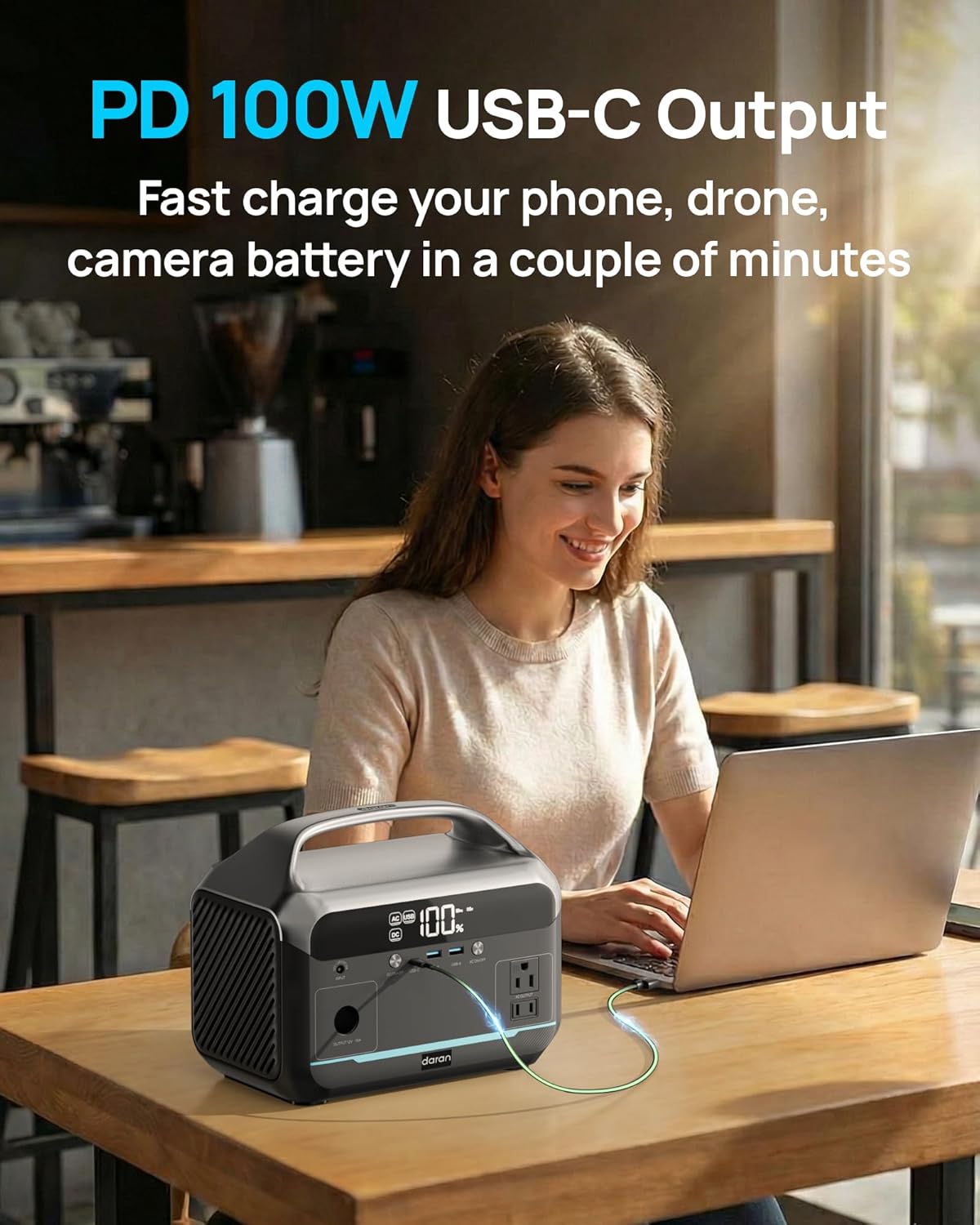 Portable Power Station 1200W Surge, 288Wh LiFePO4 Battery Solar Generator, Power Bank with 600W AC Outlet 110V, PD