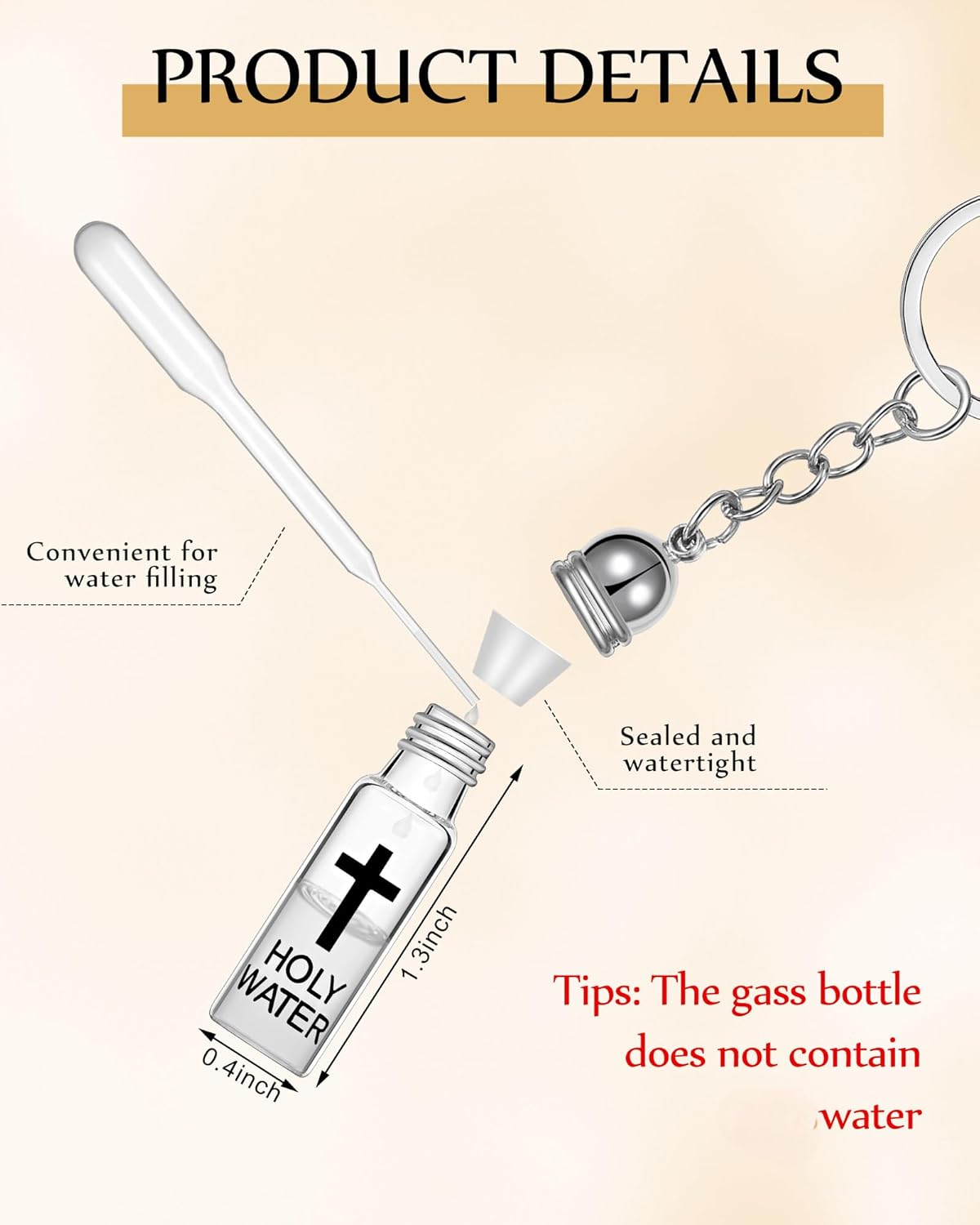 6 Set Holy Water Container Keychain with Rosary Bead, Crucifix, Organza Bags, Eye Dropper, Gift Bulk for Easter