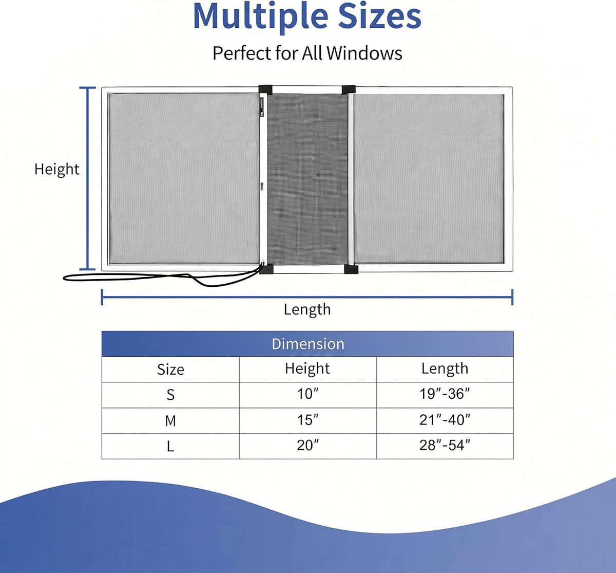 2‑Way Adjustable Window Screens Expandable, 2 Pack 10"H x 19"-36"W