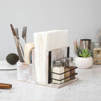 Rustic Whitewashed Wooden Kitchenware Organizer Napkin Utensil Spice Holders Table Seasoning Shakers Chalkboard Label