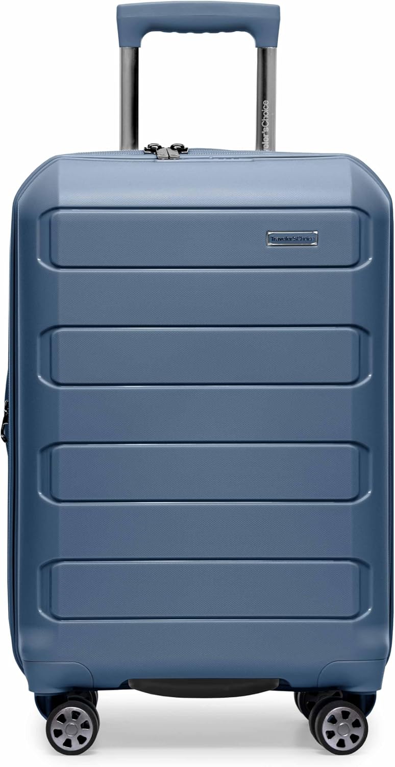 Pagosa Hardshell Expandable Luggage with Spinner Wheels, Slate Blue, 22-Inch Carry-on