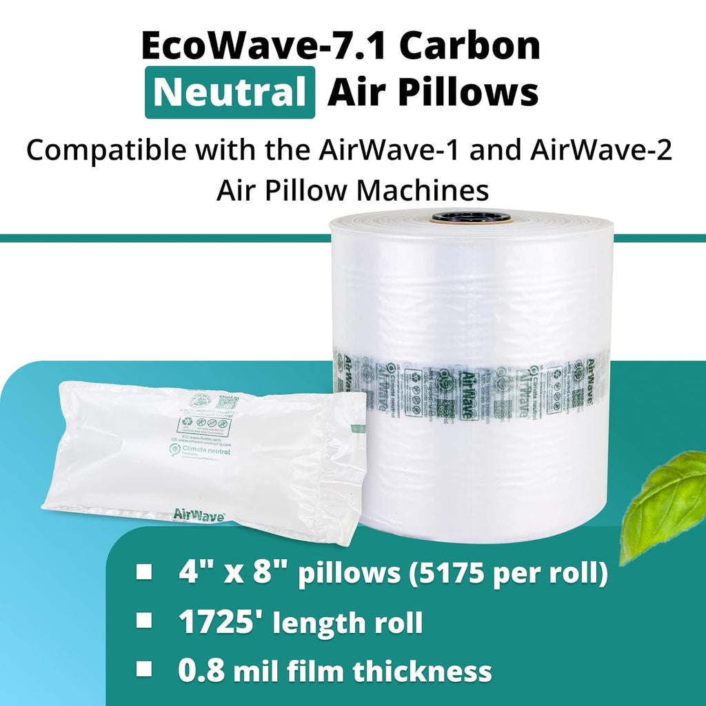 EcoWave-7.1 Air Pillows for Packaging, 8" Wide and 1725' Long CO2-Neutral Film (1 Roll) - Earth-Friendly Packing Air