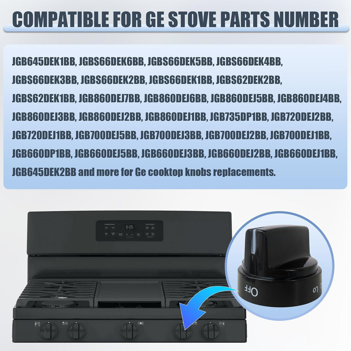 WB03X24759 Stove Knobs Replacement for GE Parts JGB720DEJ1BB JGB700DEJ5BB JGB700DEJ3BB Cooktop Range Oven Black Plastic Surface Burner Control 5 Pcs