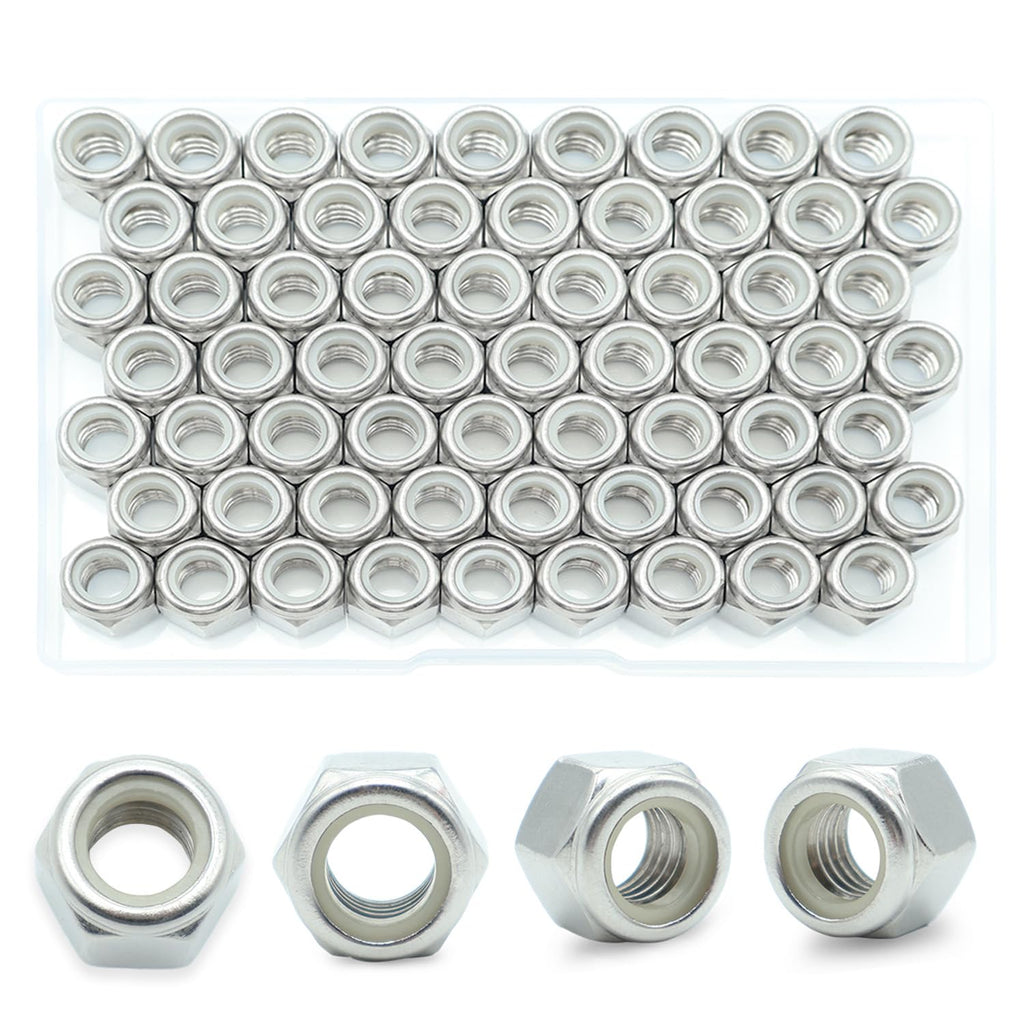 3/8-16 Nylon Insert Lock Nuts 40 Pack, 304 Stainless Steel Hardware Nuts