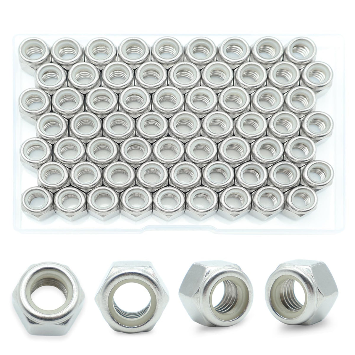 3/8-16 Nylon Insert Lock Nuts 40 Pack, 304 Stainless Steel Hardware Nuts