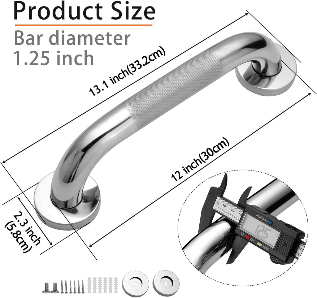 Shower Grab Bar, 2 Pack 12 Inch Bathroom Grab Bar, 304 Stainless Steel 1.25" Diameter Anti-Slip Handicap Grab Bar