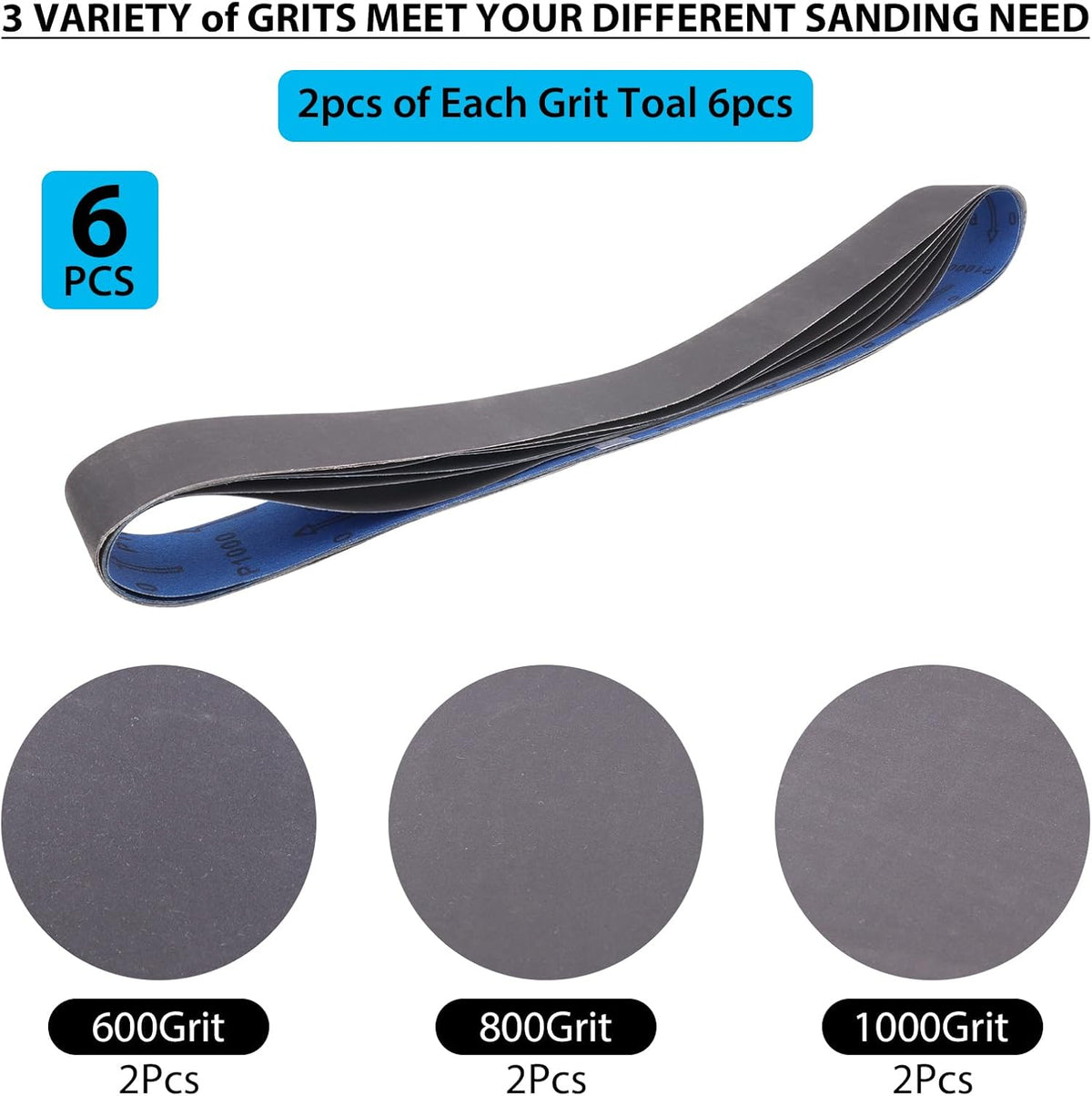 Donanim 6 Pack 2 x 48 Inch Sanding Belts 600 800 1000 Grit Silicon Carbide