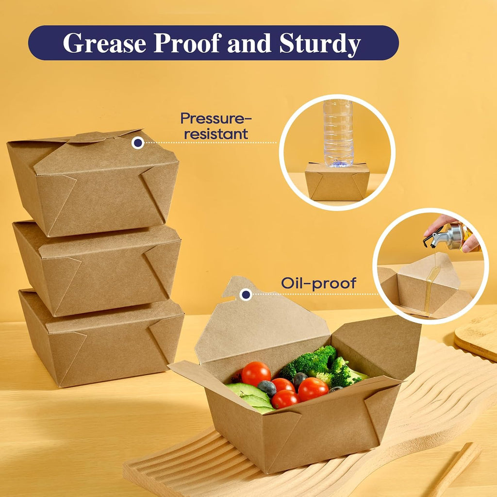 50 Pack 27 oz Leak Grease Resistant Kraft Brown To Go Boxes