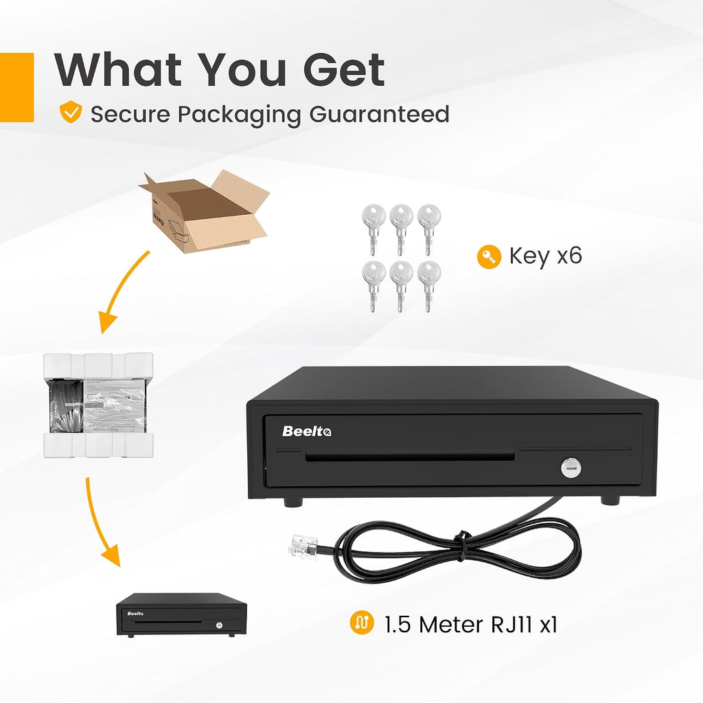 16" Heavy Duty Cash Drawer for POS System – Fully Removable Tray, 5 Bill/5 Coin with Micro Switch & Emergency Switch