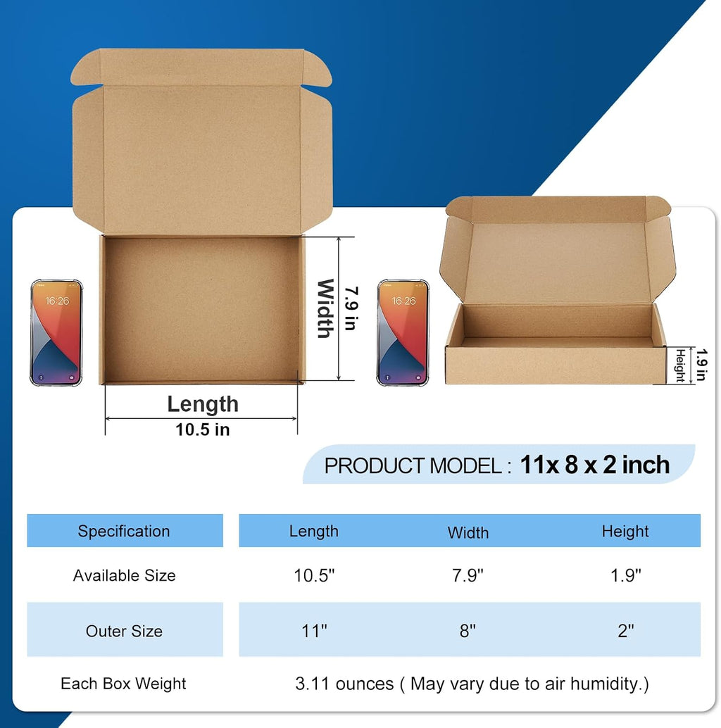 30 Pack 11x8x2 Brown Shipping Boxes for Small Business, Book, Gifts