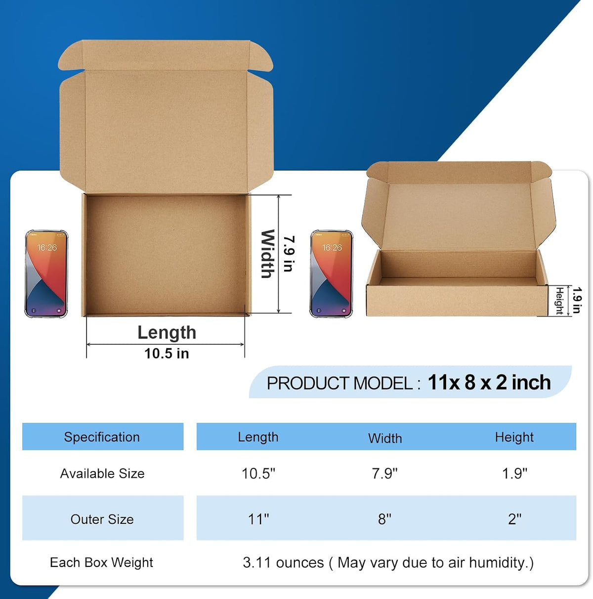 30 Pack 11x8x2 Brown Shipping Boxes for Small Business, Book, Gifts