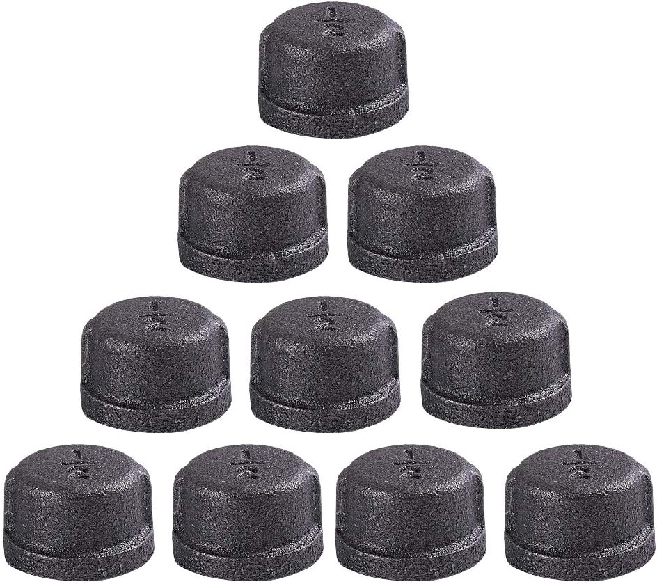 10 Pack 1/2" Malleable Cast Iron Pipe Cap, Black Threaded Fitting
