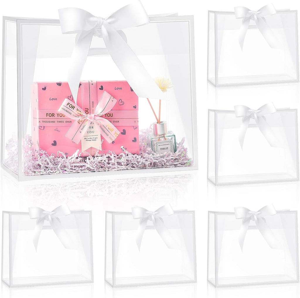 12" Clear Plastic Gift Bags with Handles, 12 Pack, White