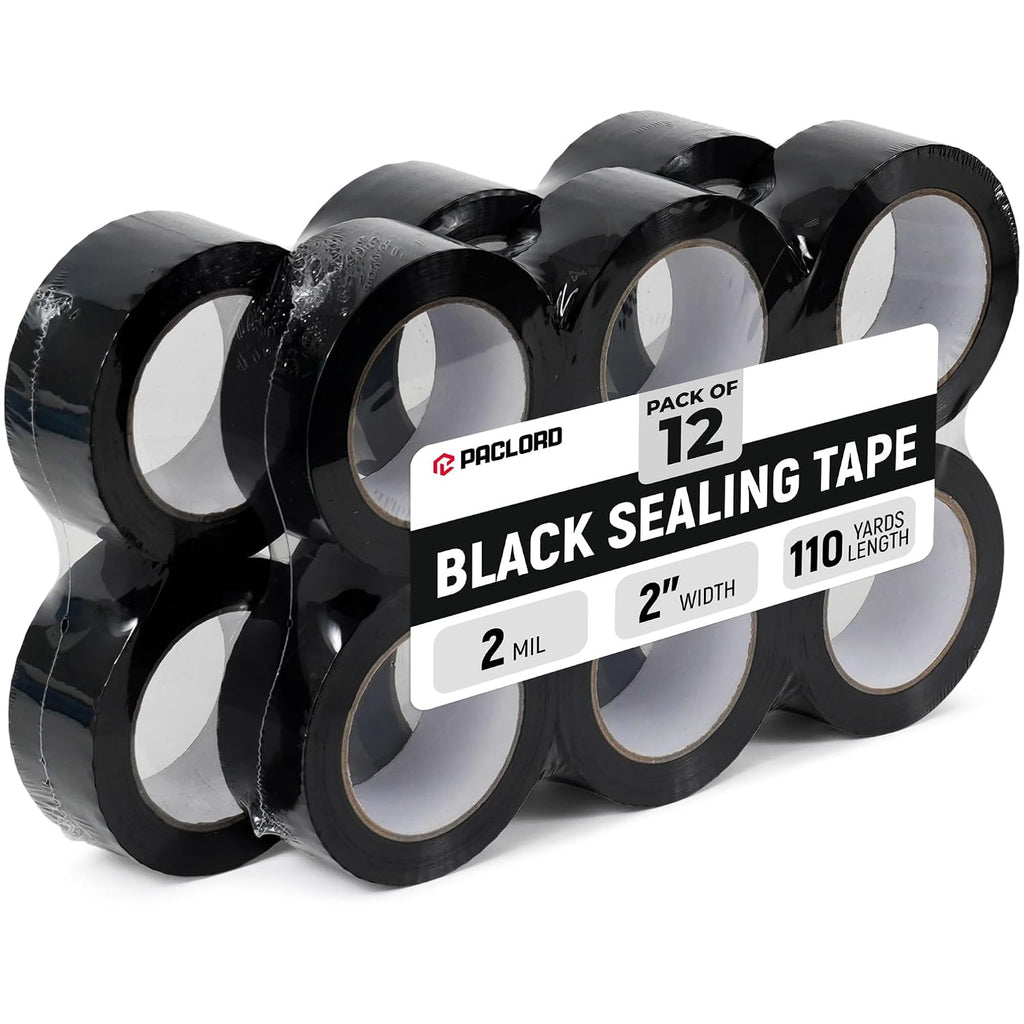 2" x 110 Yards Black Packing Tape, 12 Rolls