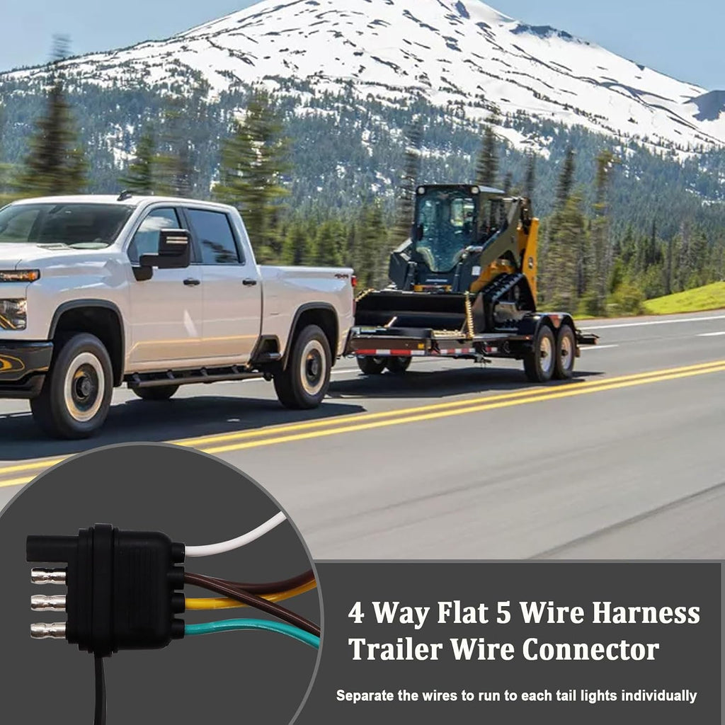 26FT 4 Pin 5 Wire Trailer Wiring Harness,Trailer Light Kit with Jacketed Cable (16AWG),4 Way Flat 5 Wire Plug for