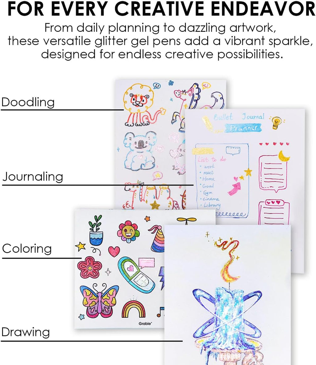 Set of 42 Glitter Gel Pens Set, Silver Sparkle Ink, 1.0mm Fine Tip Gel Pens for Adult Coloring Books, Journaling