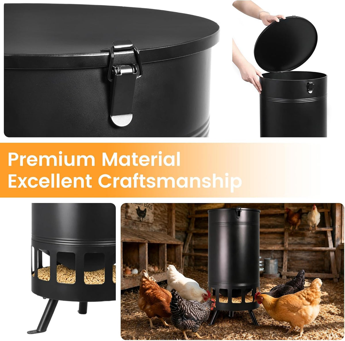 Large Chicken Feeder with 13 Ports, 65 LB Portable Gravity Poultry Feeder No Waste, Dispenser, Automatic Chicken