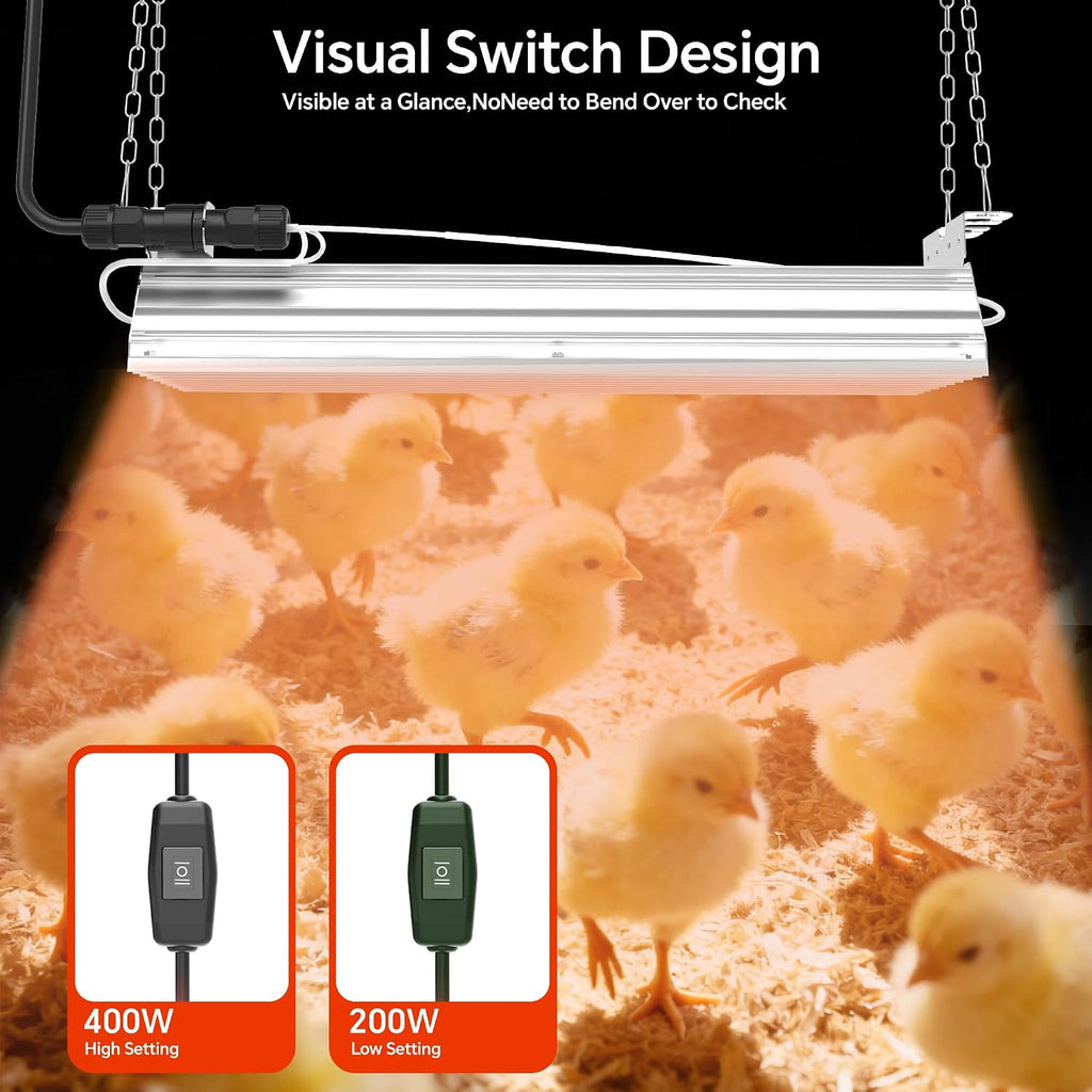 Chicken Coop Heater Large Chicken Heat Lamp, 400 Watt Two-Stage Temperature Chicken Brooder Lamp, Chicken Coop