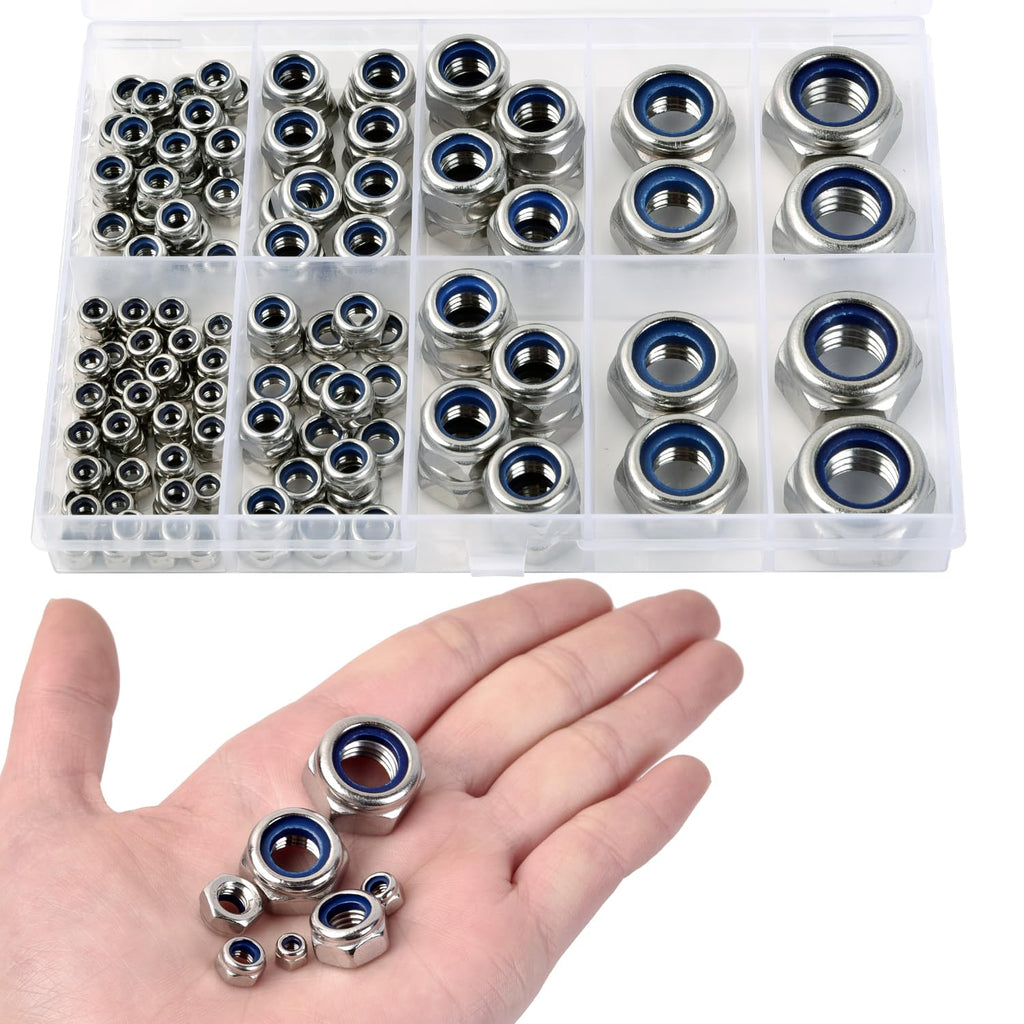 M6 x 1 mm Lock Nuts - 50 Pcs Nylon Insert Hex Locknuts,304 Stainless Steel,Plain Finish