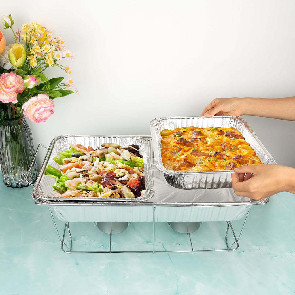 9x13 Aluminum Foil Pans, 40-Pack Half Size Disposable Aluminum Foil Trays, Shallow Steam Table Pans for Cooking