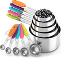 Nesting Measuring Cups and Spoons Set, Stainless Steel with Soft Silicone Handle – Heavy Duty & Dishwasher Safe for