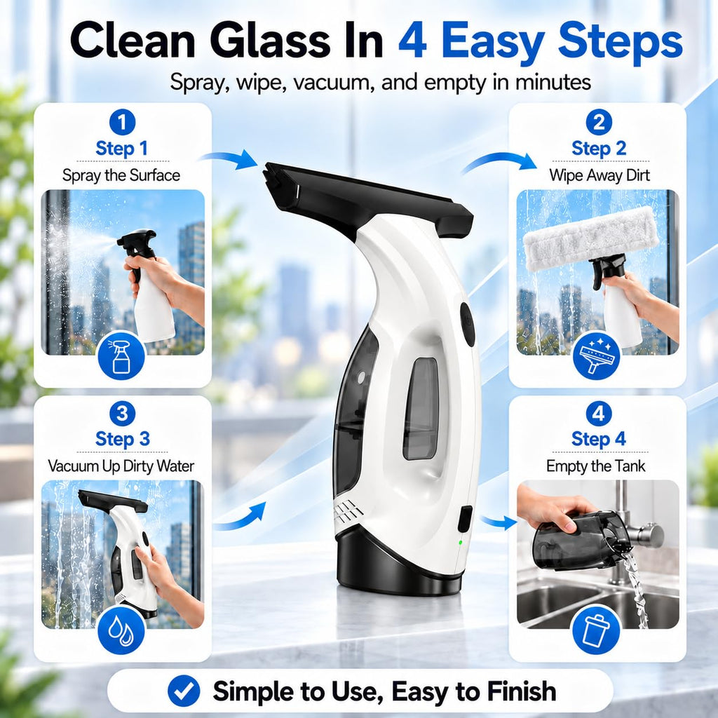 Window Vacuum Squeegee Cordless, 2000Pa Electric Window Cleaner
