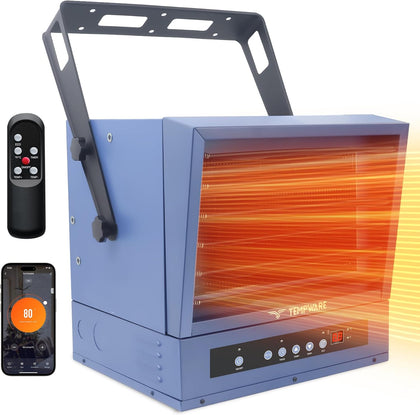 Electric Garage Heater, 10000-Watt Digital Fan-Forced Ceiling Mount Shop Heater with Smart WIFI Control, ECO Mode and