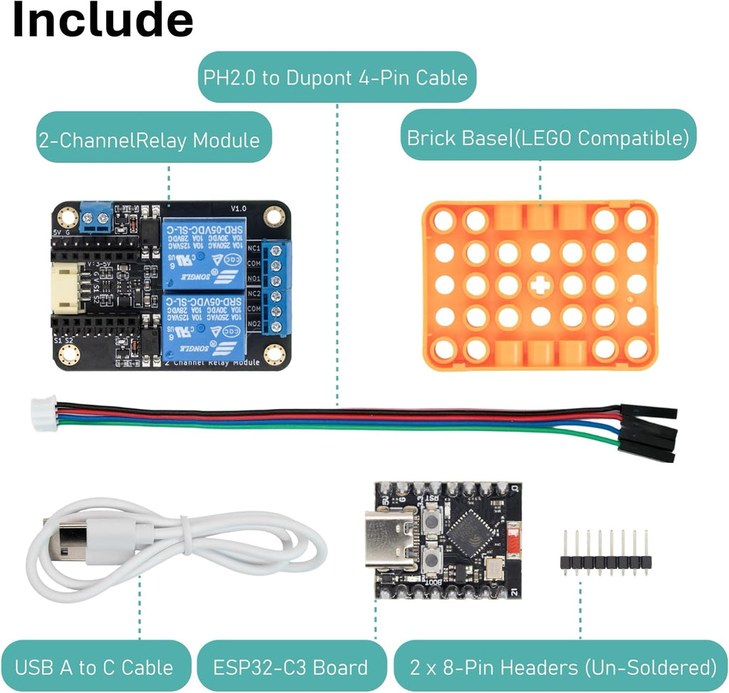 ESP32-C3 Relay Module, 2-Channel Low-Level Trigger Board