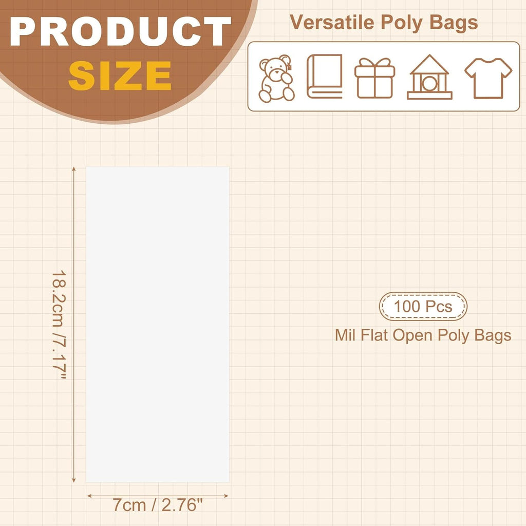 Mil Flat Open Poly Bags 3 x 7 in 3.12 Mil 100 Pcs