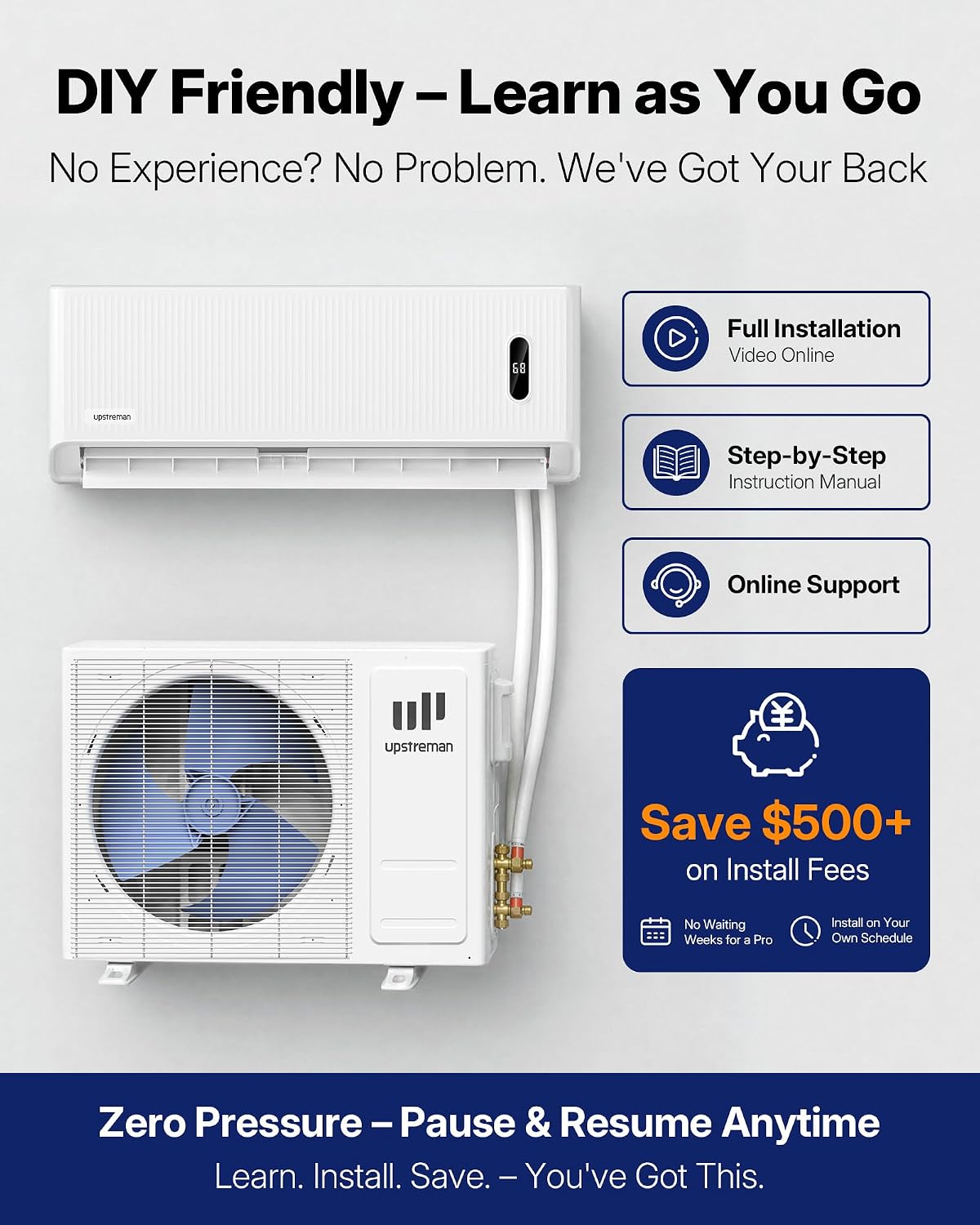 12,000 BTU DIY Mini Split AC & Heat Pump 230V, No Vacuum Required | Pre-Charged System, 18 SEER2 Ductless Inverter