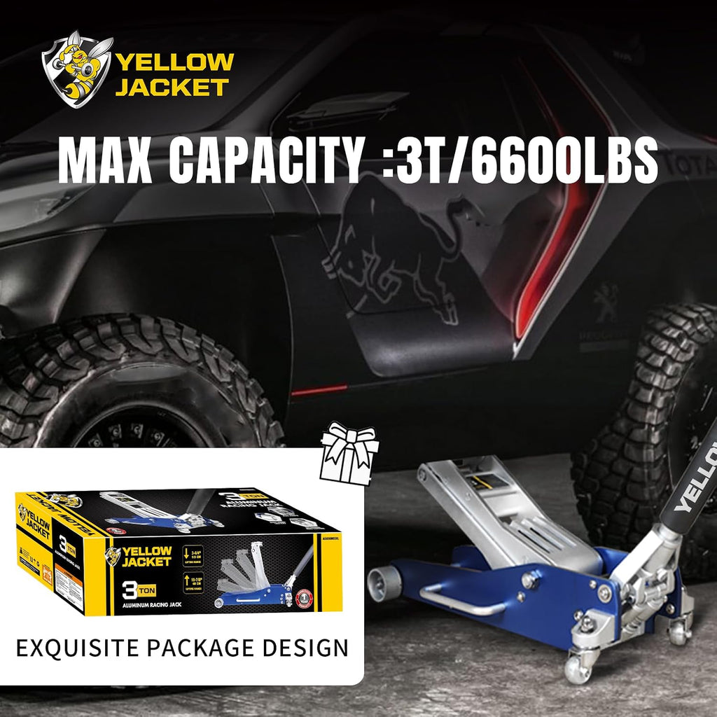 3 Ton Floor Jack Full Aluminum Lightweight Low Profile Car Jack 3 Ton Jack Stand with Double Locking and Large Foot Base