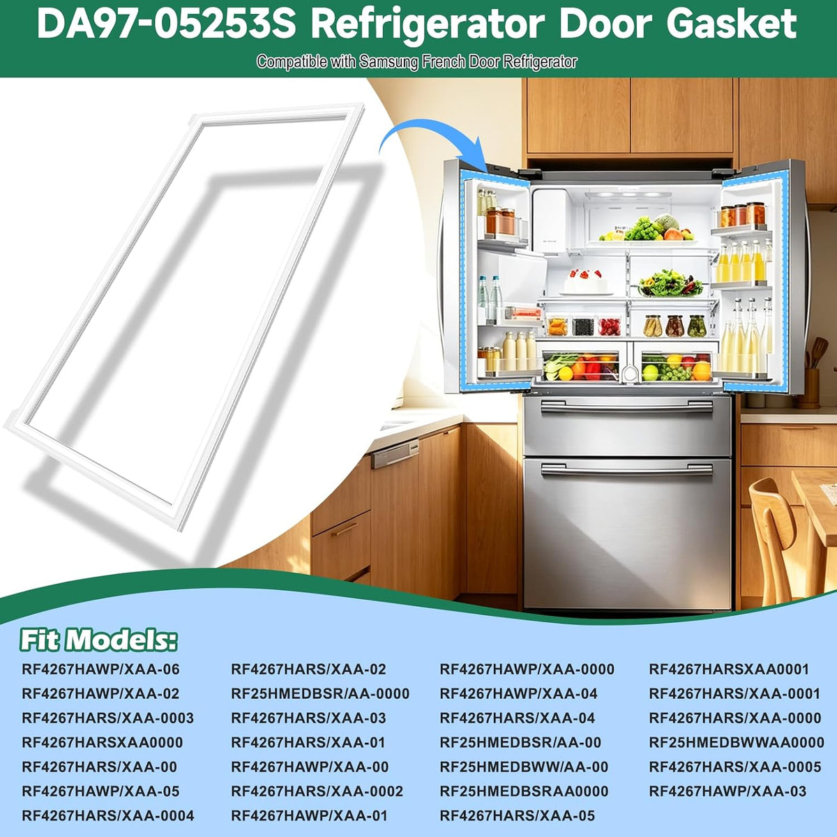 UPGRADED DA97-05253S Refrigerator Door Gasket Replacement Compatible with Samsung Refrigerator Parts Door Seal, Replaces RF28HFEDBWW RF28HFEDBSR RF28HFEDTWW RF323TEDBSR Fresh Food Door Gasket