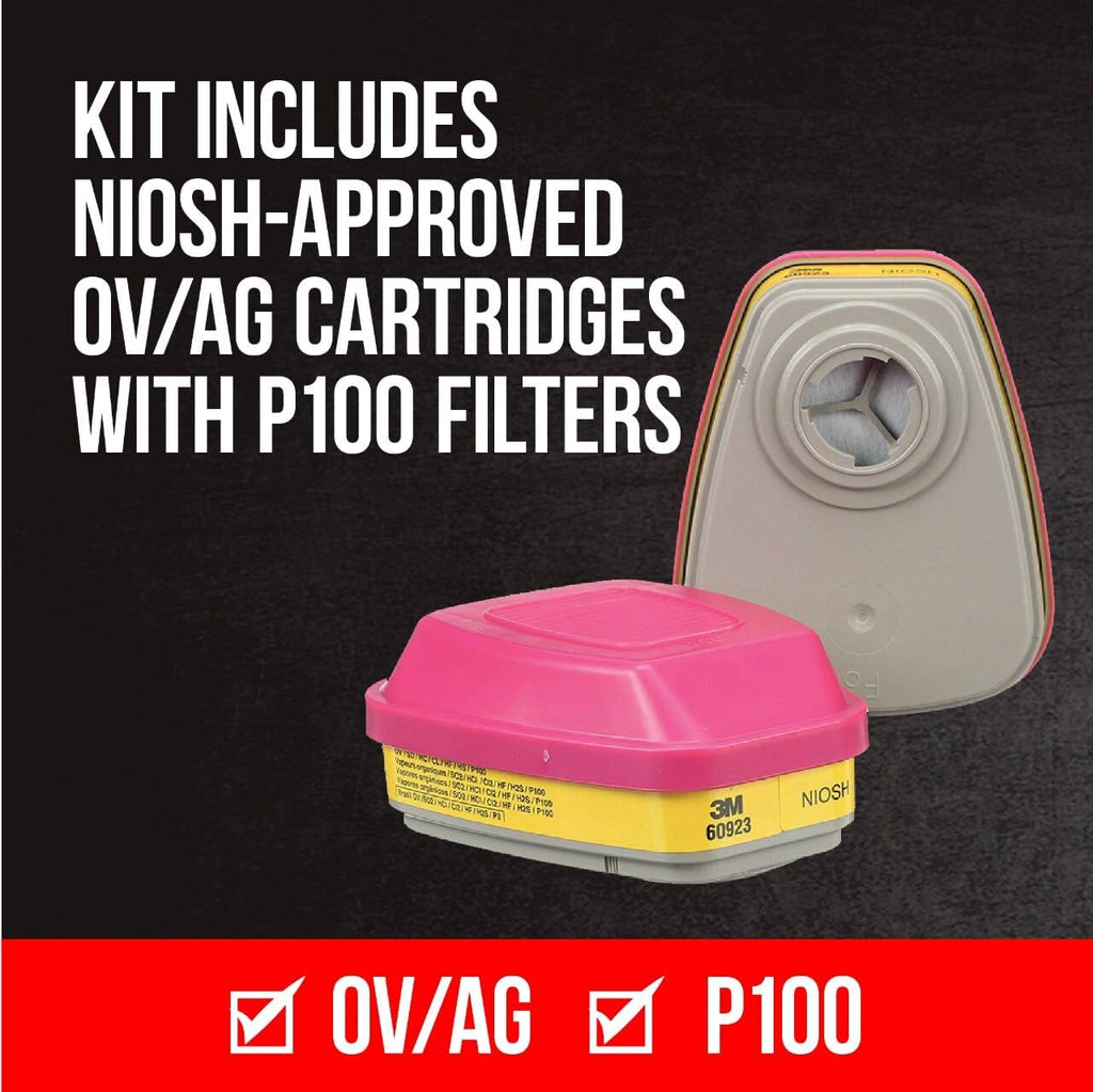 3M Multi-Purpose Quick Latch Reusable Respirator 65023QLH1-DC, OV/AG/P100, Mdm, 1-Fcpc, 1-pr of 60923 Crtrdg/Fltrs