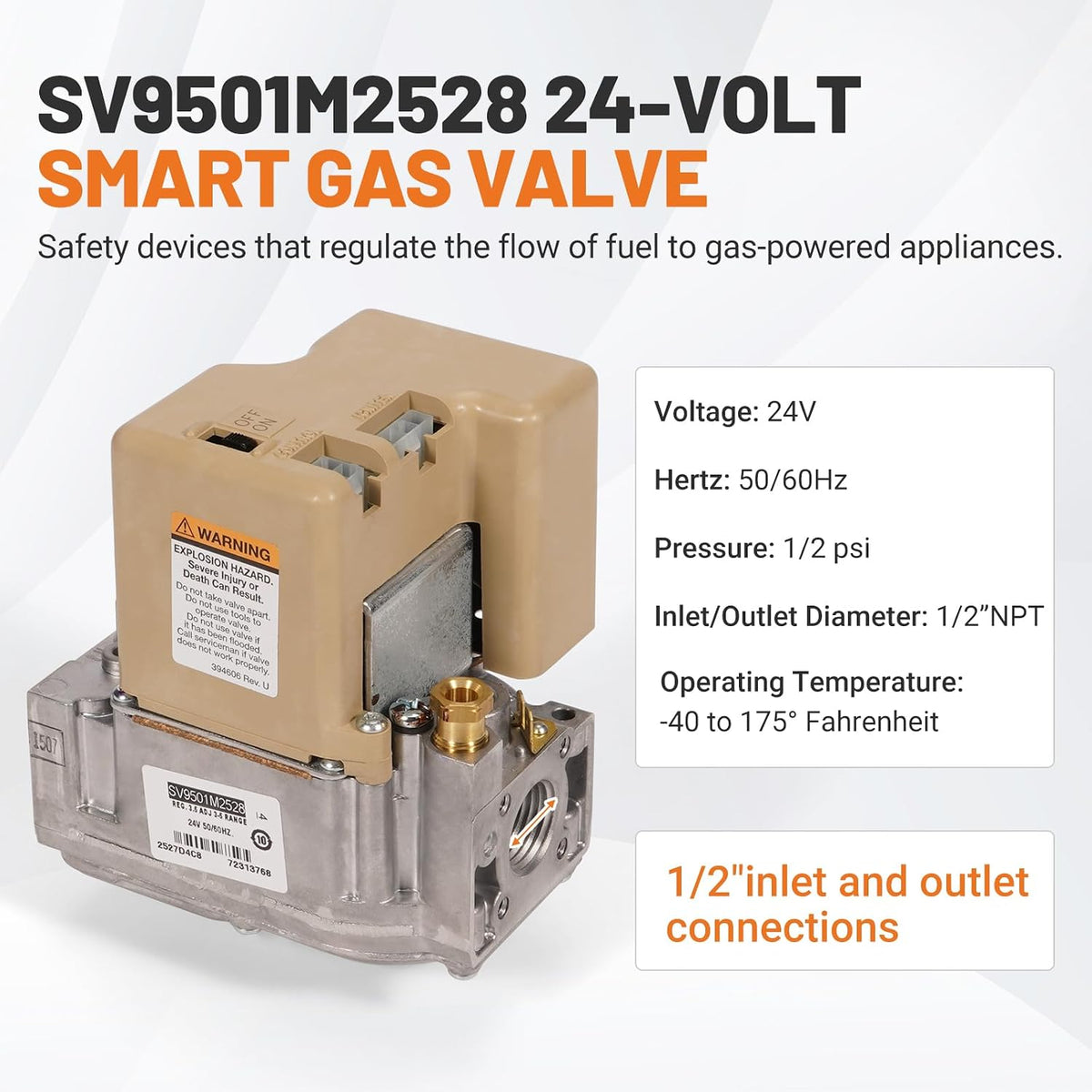 Upgraded SV9501M2528 Furnace Gas Smart Valve, Replacement for Honeywell Resideo Intermittent Hot Surface Pilot Ignition Replcace SV9500M2682 Gas Control Valve 24V 50/60Hz