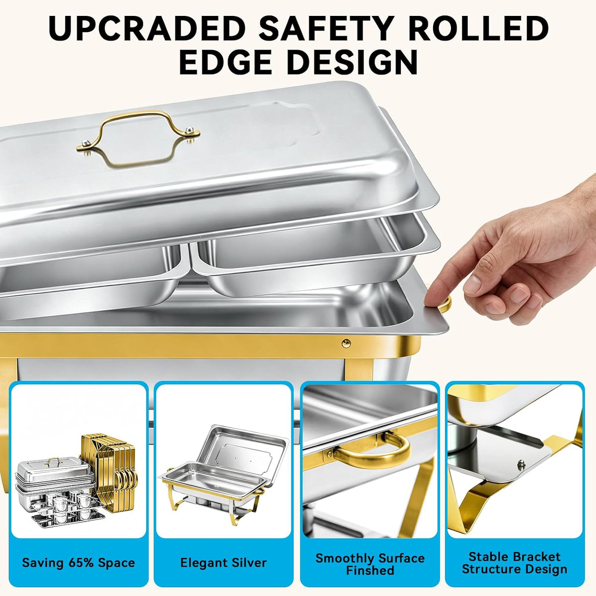 9QT Chafing Dishes for Buffet 4 Pack with 7 Multi-Size Food Pans