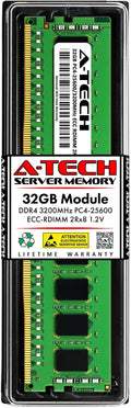 A-Tech 32GB DDR4 3200MHz PC4-25600 ECC RDIMM 2Rx8 Dual Rank 1.2V ECC Registered DIMM 288-Pin Server & Workstation RAM Memory Upgrade Module (A-Tech Enterprise Series)