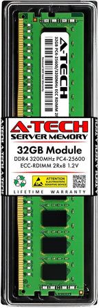 A-Tech 32GB DDR4 3200MHz PC4-25600 ECC RDIMM 2Rx8 Dual Rank 1.2V ECC Registered DIMM 288-Pin Server & Workstation RAM Memory Upgrade Module (A-Tech Enterprise Series)