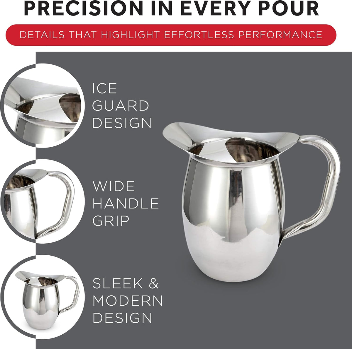 WPB-2C Deluxe Bell Pitcher with Ice Catcher, 2-Quart, Stainless Steel, Medium