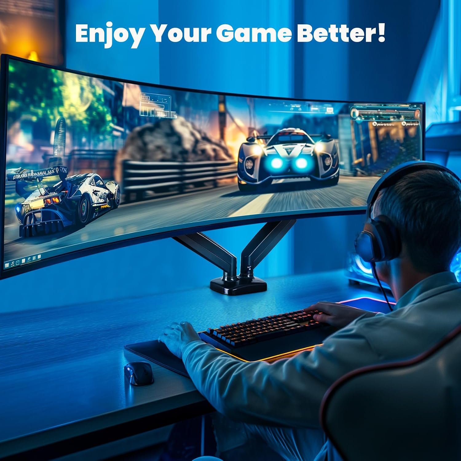 Dual Monitor Stand for Desk, Gas Spring Monitor Arm for 2 Monitors Max 32 Inches, Fully Adjustable Double Mount, VESA