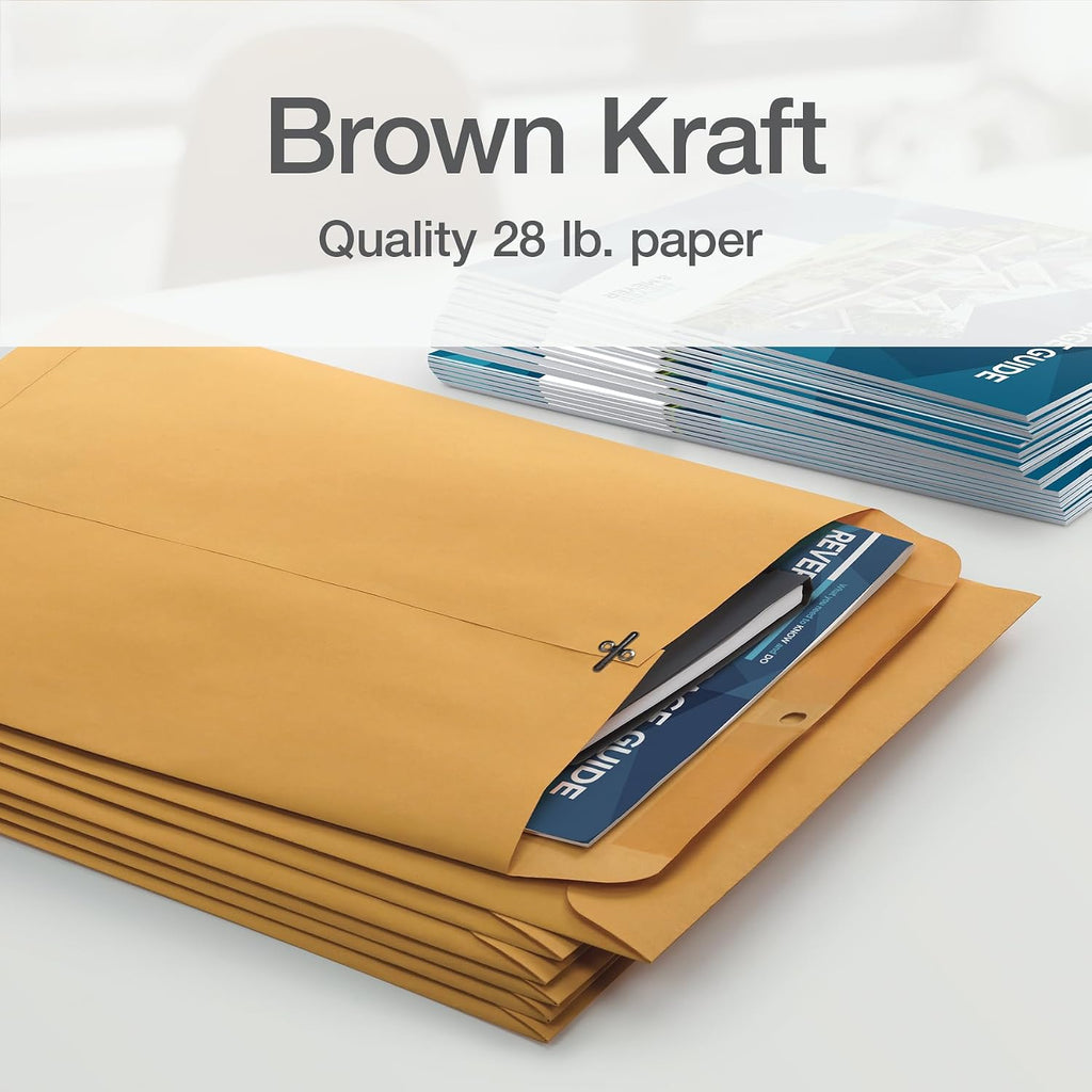 Clasp Envelopes, Heavy-Duty Brown Kraft, Secure Metal Clasp and Gummed Seal, Large Mailing Envelopes, 10" x 13", 100