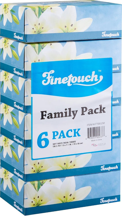 Facial Tissues Boxes Bulk, Soft 2-Ply, 130 Sheets, 6 Pack