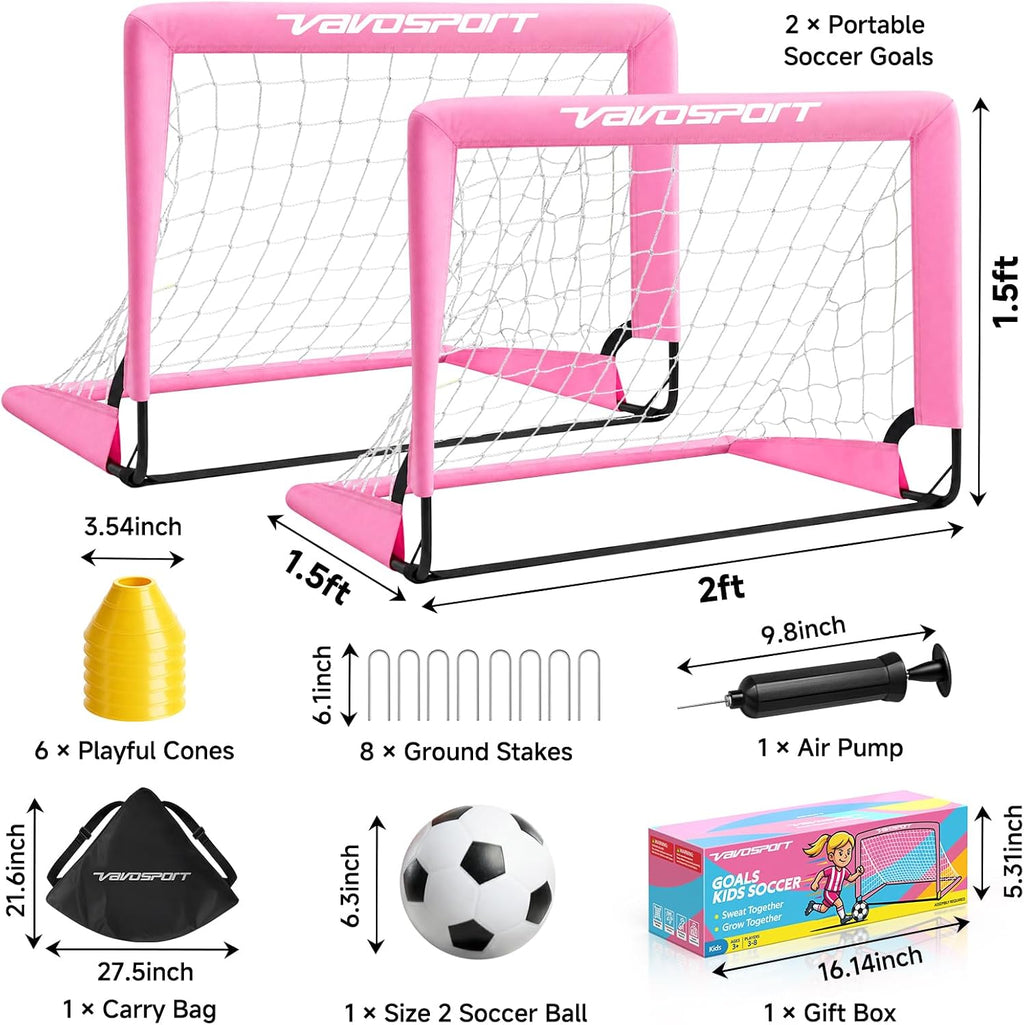 Mini Toddler Soccer Goal Set, 2 Pack 2x1.5 ft Soccer Goals for Backyard | Portable Pop Up Soccer Goals, Kids Soccer