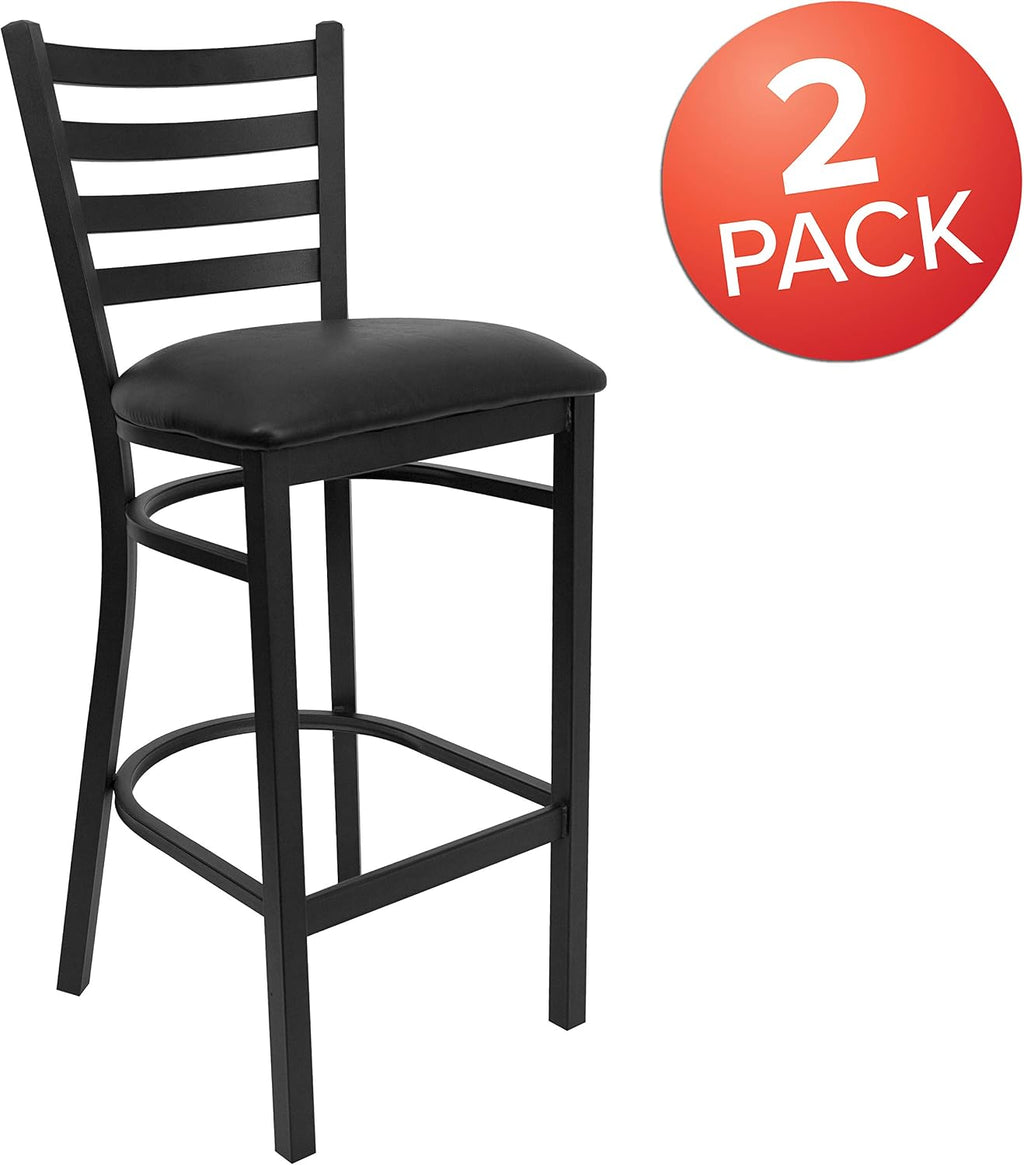 Hercules Ladder Back Restaurant Barstool, Black, 2-Pack
