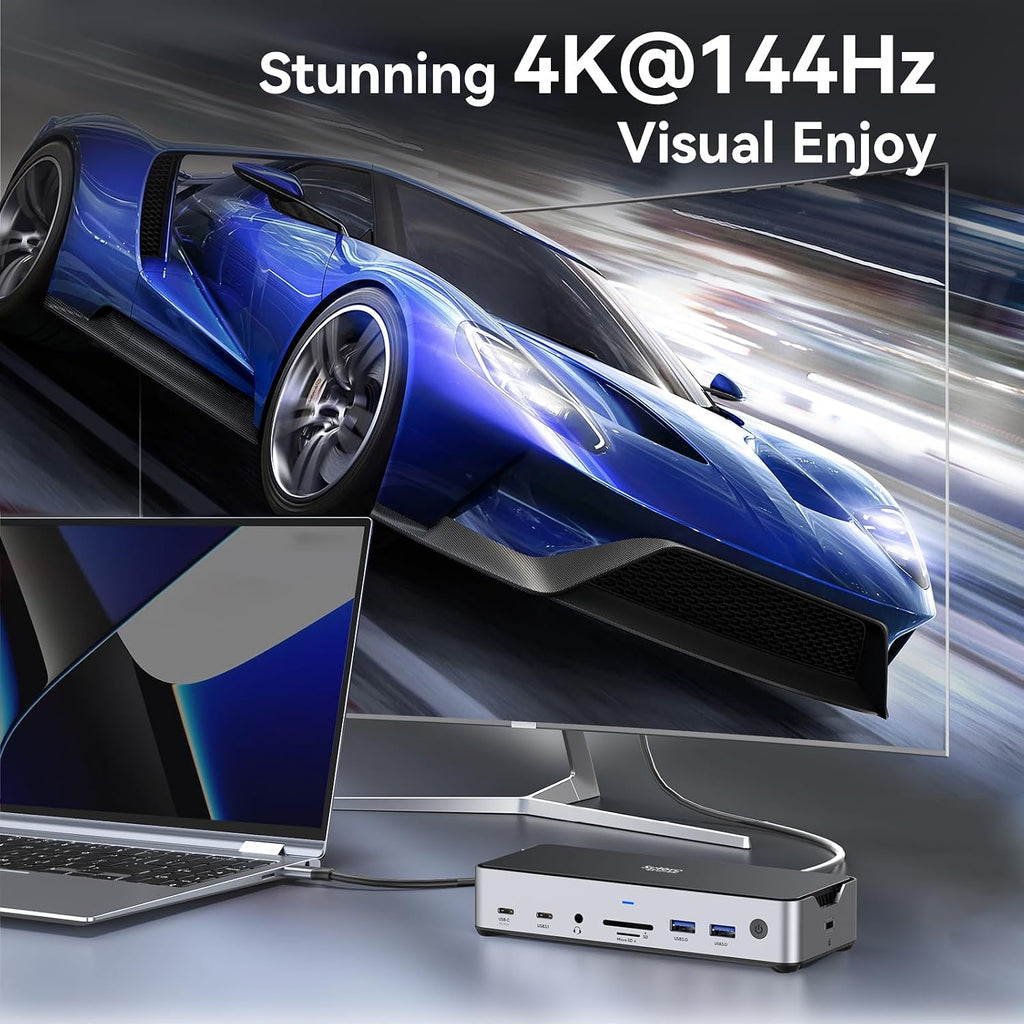 USB C Laptop Docking Station 3 Monitors,150W DC Power for Dell/Lenovo/HP | 2 HDMI DisplayPort 4K@144Hz,USB A