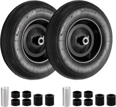 4.80/4.00-8 Tire and Wheel, 16" Pneumatic Wheelbarrow Tires, 2 Pack | Wheel Barrow Wheels and Tires, 3" Centered Hub