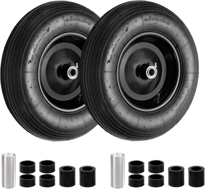 4.80/4.00-8 Tire and Wheel, 16" Pneumatic Wheelbarrow Tires, 2 Pack | Wheel Barrow Wheels and Tires, 3" Centered Hub