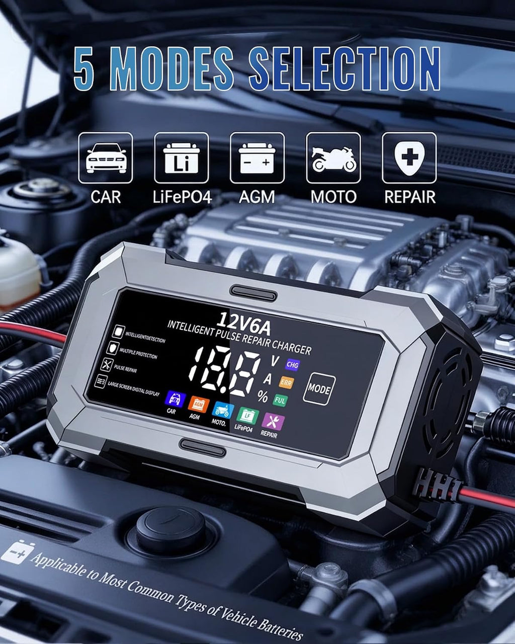 Car Battery Charger Automatic Trickle Charger and Battery Maintainer 12V6A