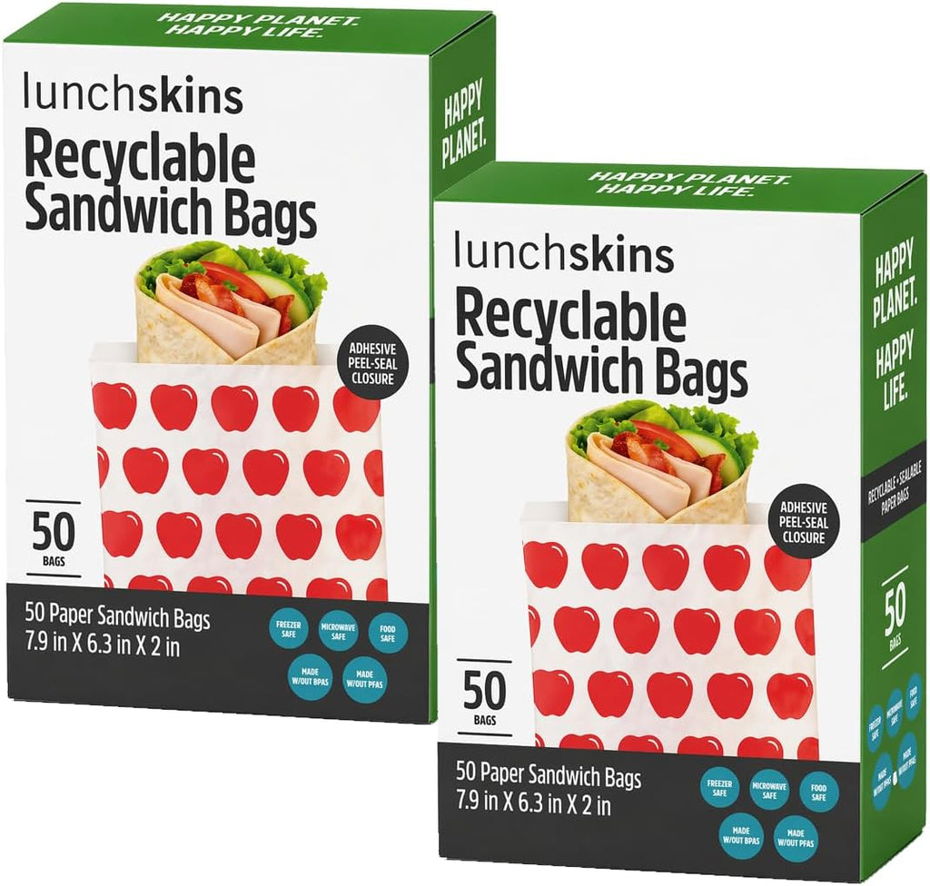Recyclable Paper Sandwich Bags, 100 Count, Apple, 2 Pack