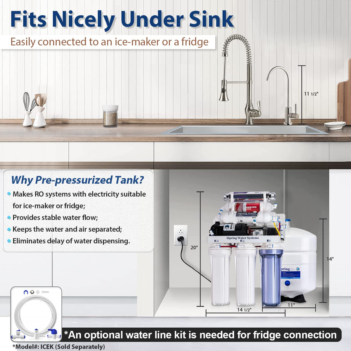 RCC1UP-AK, 100 GPD 7-Stage Reverse Osmosis Under Sink Water Filtration System with Boost Pump, Alkaline